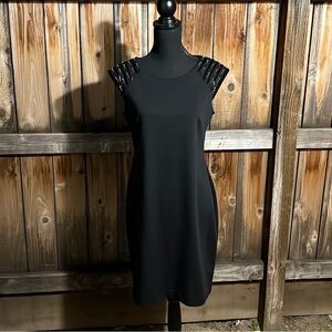 Calvin Klein dress sheath evening beading black cap sleeves 10 FIRM on PRICE